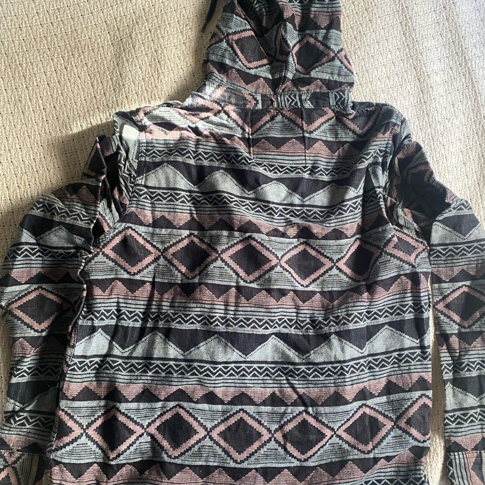 Aztec Pattern Hooded Button-Up Shirt Jacket - Picture 2 of 5